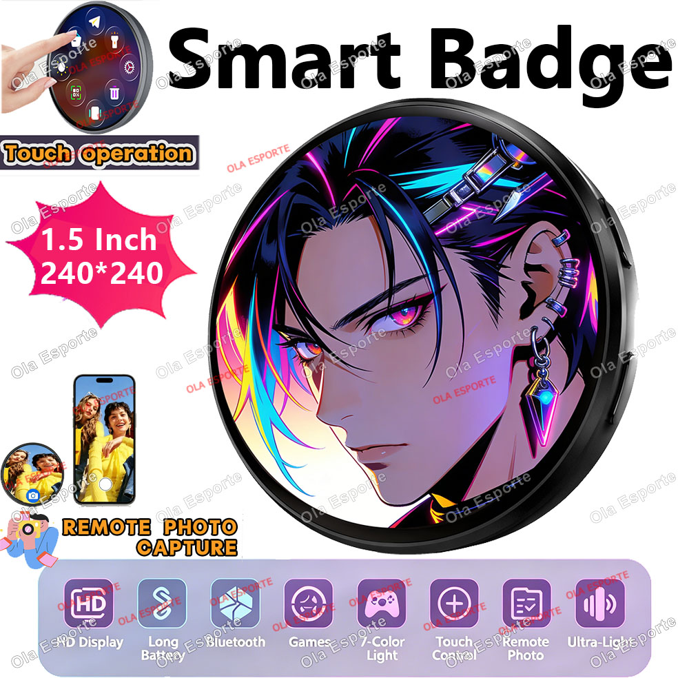 Smart Home Icon - Dynamisches elektronisches Anime-HD-Touch-Digitaldisplay-Bluetooth-E-Badge für E-Badges zum