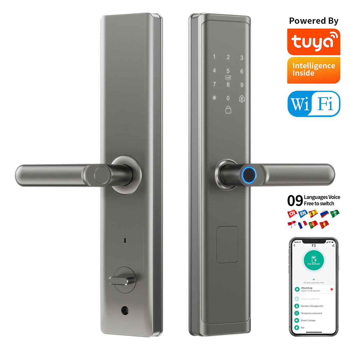 Smart Door Lock - Tuya WLAN TTlock App Fingerabdruck-Smart-Digitalschloss Passwort-Türschloss