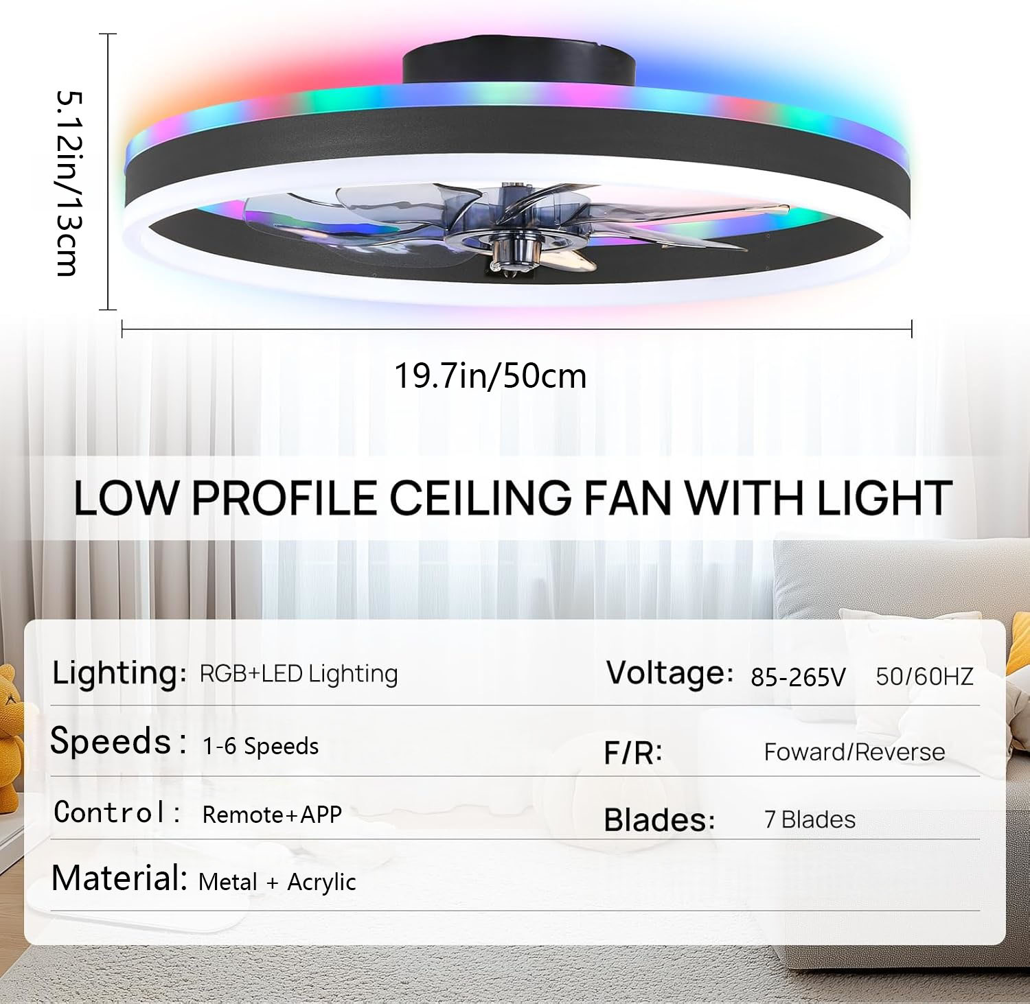 Smart Ceiling Fan - Intelligente RGB-Deckenventilatorleuchte, 6-Gang-Ventilator + Sternenhimmel-Effekt, moderne